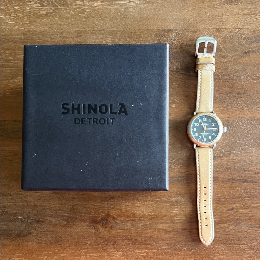 Shinola Beige Leather Strap Watch with Black Dial